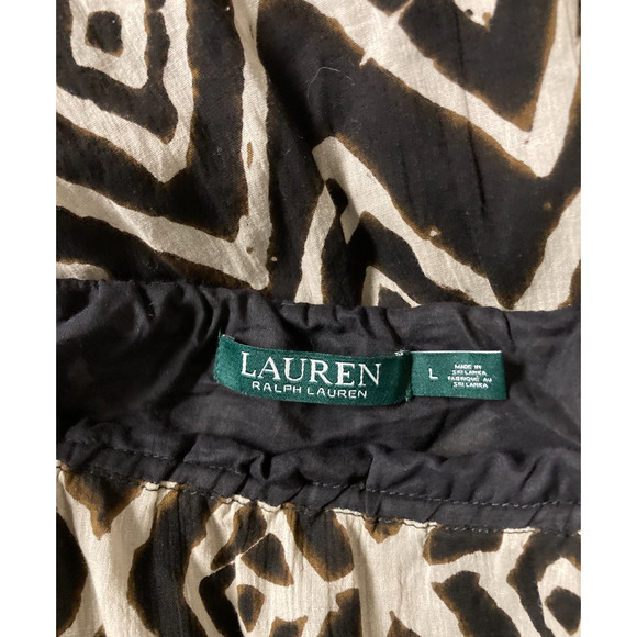 Lauren Ralph Lauren Tiered Boho Maxi Skirt Size Large Brown Ivory Print Pull On - Picture 3 of 3